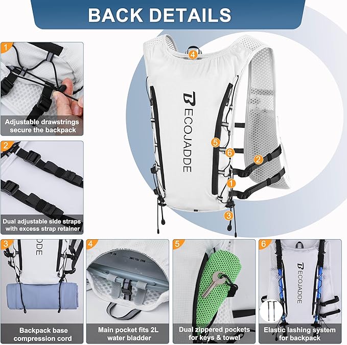 Running Vest Hydration Backpack for Men Women, 5L Lightweight Running Backpack Hydration Pack for Marathon, Trail, Cycling, Hiking, Jogging