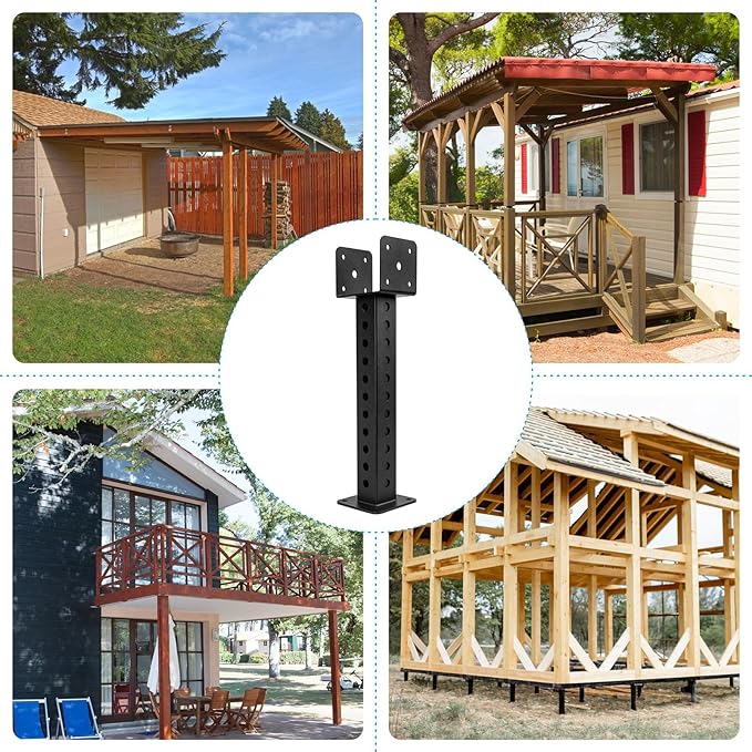 2PCS Roof Riser Brackets, Adjustable Pergola Roof Riser Beam Brackets Roof Mount Pergola Support Bracket for 3-1/2" Wood Post, Saddle Black