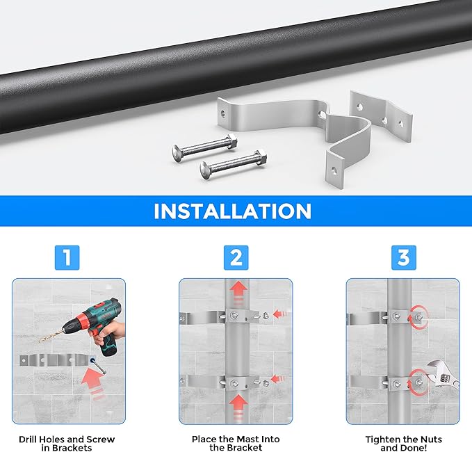 2 PACK Wall Mount Pair for TV Antenna Mast Brackets,Heavy Duty 3" Antenna Wall Mount bracket for Weather Station and Amateur Antenna,Antenna Mast Mount Bracket,Adjustable Antenna Mast Mount Up to 2.5”