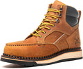 MWORK 6" Moc Toe Work Boots For Men Wedge Sole Leather Waterproof ASTM F2413-18 Safety Metallic Toe EH Rated Arch Support Anti Fatigue