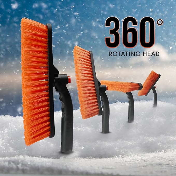 EcoNour 27" 3 in 1 Snow Brush with ice Scraper for car Windshield and Window | 360° Aluminum Rotatable Snow Brush for car | Winter Snow Removal Tools with Detachable Foam Grip | Winter Car Accessories