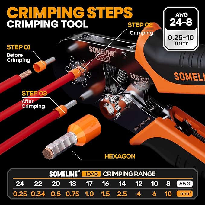 SOMELINE Ferrule Hexagonal Crimping Tool Kit, 21 Sizes Ferrules, 24-8 AWG Ferrule Crimper, Hexagonal Crimp Pliers Ferrule Terminal Kit
