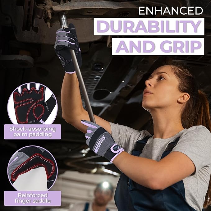 HANDLANDY Work Gloves for Women, Breathable Leather Gardening Glove for Yard Maintenance, Hand Protection with Touch Screen