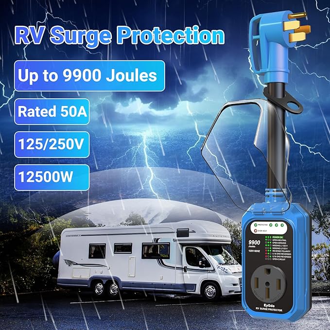 EyGde RV Surge Protector 50 Amp Waterproof, RV Circuit Analyzer with Full Electrical Protection, Power Plug Adapter Protectors for 50amp Camper Travel Trailer Accessories