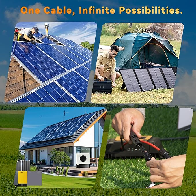 Solar Extension Cable 10AWG 6mm² 30FT PV Wire 10Gauge Adaptor Panels Cables with Female & Male Waterproof Connectors for Outdoors, Marine, RV, Photovoltaic (Black& Red)