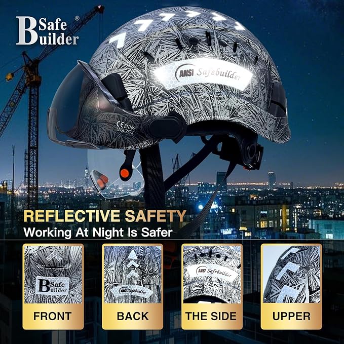 Construction Safety Helmet with Build-in Visor ABS Hard Hat with Visor Adjustable Ventilation Hardhats Work Head Protection ANSI/ISEA Z89.1