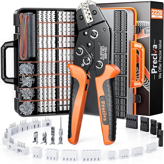 Preciva Crimping Tool Connector kit - AWG28-16/0.08-1.5mm² Ratcheting Crimper with 620Pcs Connectors and 1600Pcs Pins | Crimp Tool for Dupont, JST, ATX, EPS, PCIE, SATA Series