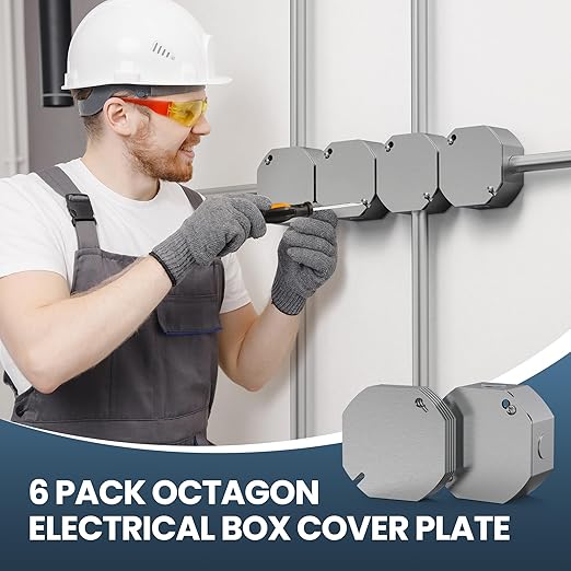 6Pcs Octagon Electrical Box Cover Plates, Junction Box Cover, Metal Electric Box Cover Plate, Galvanized Flat Blank Electric Box Covers for 4 Inch Octagonal Square Electrical Box
