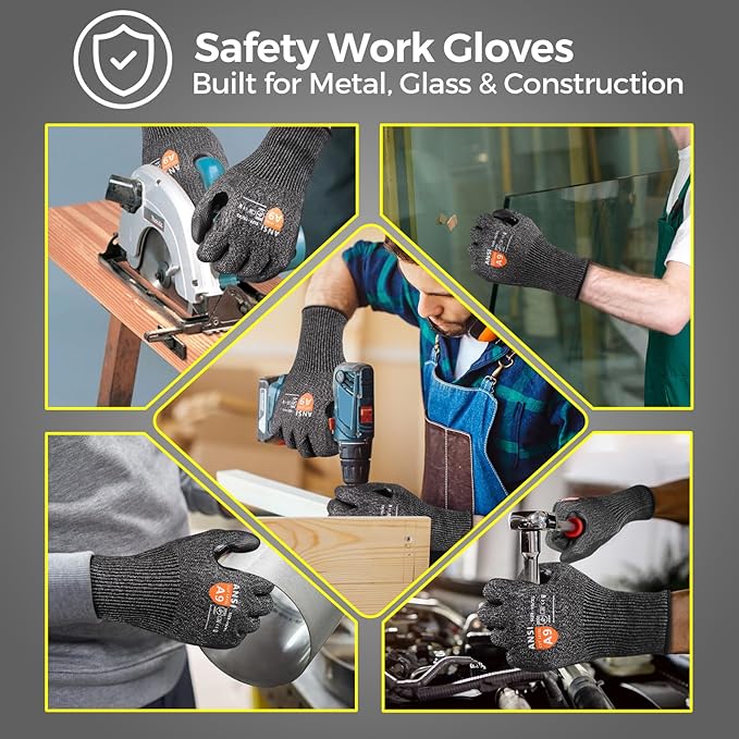 Donfri A9 Cut Resistant Work Gloves for Men, Safety Gloves for Men Touchscreen with Reinforced Thumb for Metal Glass Wood