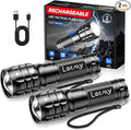 LETMY 2 Pack Rechargeable Flashlights High Lumens, 3 Modes Bright Small Flashlight for Home Tactical Flashlights Rechargeable, Zoomable LED Flashlights Waterproof for Outdoor,Camping Emergency