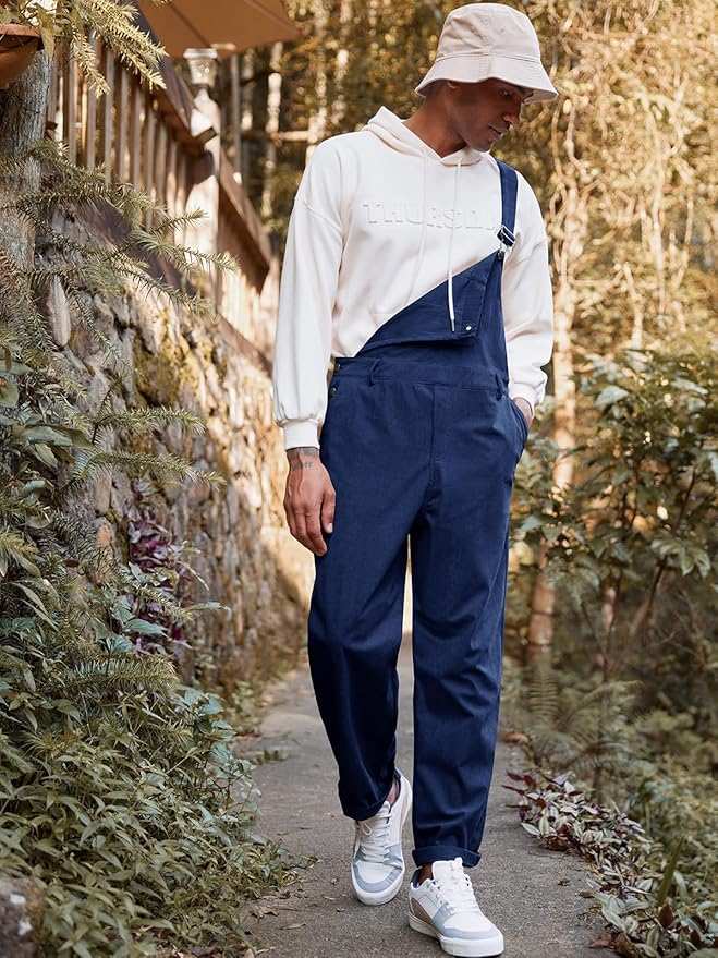 Runcati Mens Corduroy Bib Overalls Workwear Fashion Casual Jumpsuit Adjujstable Strap Romper Coverall