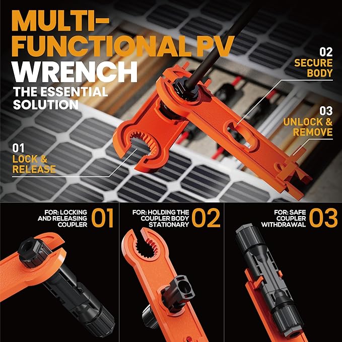 SOMELINE Solar Connector Crimping Tool Kit, 14-10 AWG Crimper for Solar Panel Cable Wire with 6 Pairs Solar Connectors and Spanners, Solar Installation Assembly Tools - Solar Panel Connectors