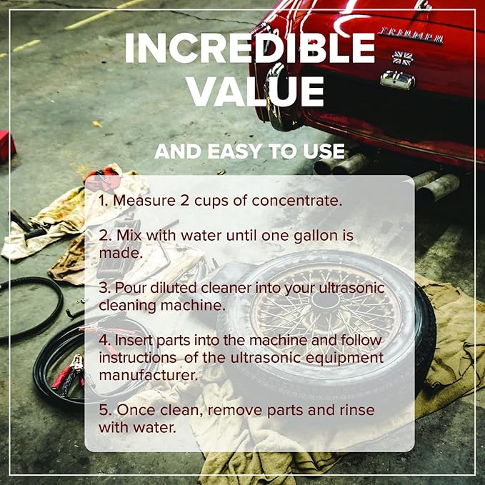 Ultrasonic Cleaner Solution - Makes 8 Gallons Concentrated Ultrasonic Carburetor Cleaner - 128 oz Cleaning Solution for Automotive Parts - Safe for All Metals - Removes Grease & Dirt