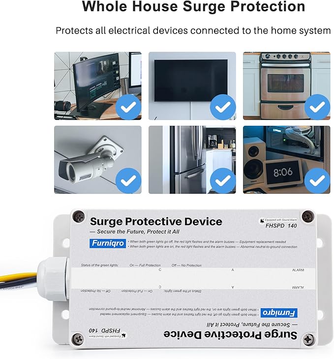 FHSPD140 Whole House Surge Protector FS140 Whole House Surge Protection Device Rated for 140,000 Amps, Whole Home Surge Protector, Indoor/Outdoor Use, 120/240V