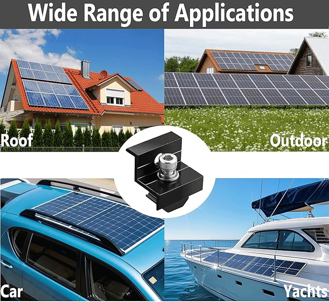 10pcs Solar Panel End Clamp for Standar, Aluminum 30mm/35mm Solar Panel Brackets, Solar Panel Mounting Kit for Metal Roof, Tin Roof, Flat Roof, Sheet Roof, Black