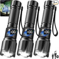 3 Pack Rechargeable Flashlights High Lumens, Super Bright LED Tactical Flashlight with LCD Power Display, Zoomable Flashlights 15H+ Runtime, IP65 Waterproof Flashlights for Home Emergency Camping