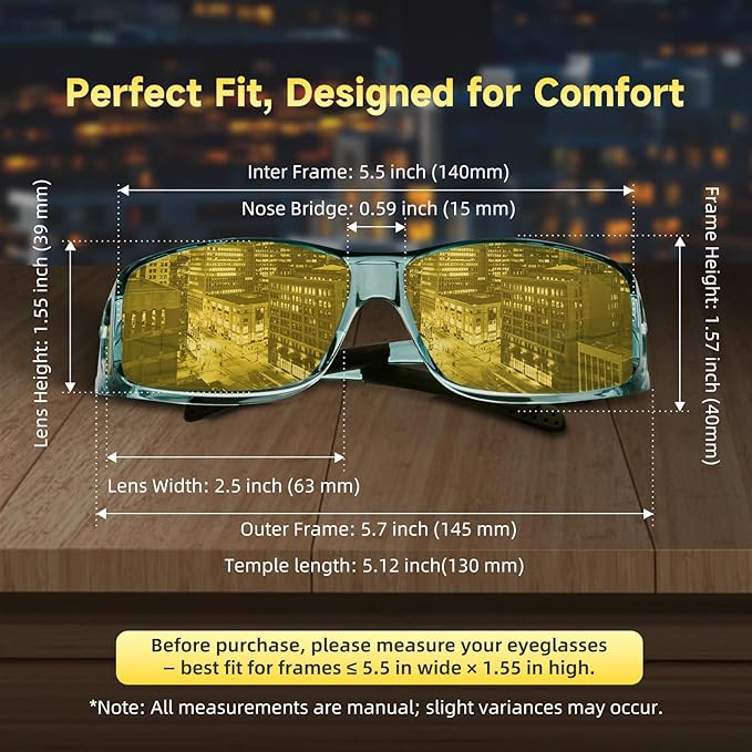 Night Driving Glasses Night Vision Glasses Fit Over Glasses Polarized Anti-Glare UV400 Gift for Men Women