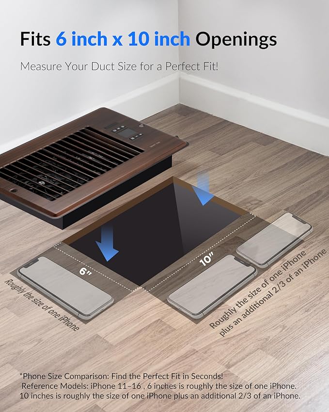 Super Quiet Register Booster Fan for 6" x 10" Register Holes, Smart Register Vent with Dual Intelligent Thermostat and WIFI App Control, Heating Cooling AC Vent Fan (ORB)