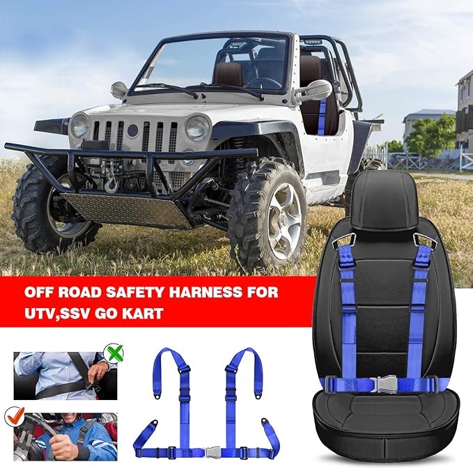Yakitoko Universal 4 point Safety Harness Set 2" Fits Go Kart,UTV,ATV,Racing Blue