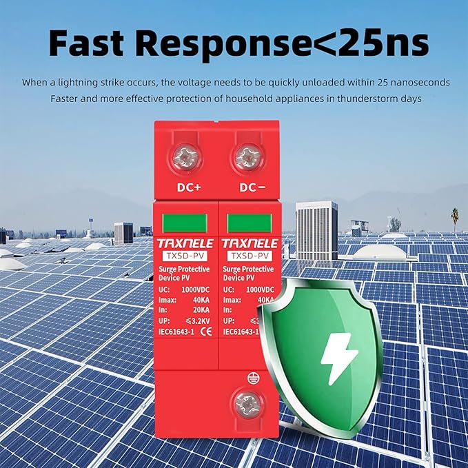 Surge Protective Arrester Device Rail Installation 2P DC SPD 1000V 600V Photovoltaic Lightning Protector House Surge Protective Low-Voltage Arrester Device 40KA (DC 600V)