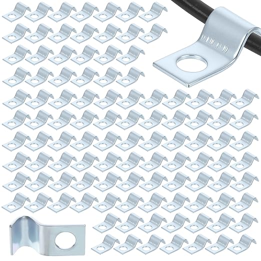 100 Pcs Outdoor Cable Clips, 1/4 Inch Cord Clips Stainless Steel Conduit Clamp Zinc Plated Wire Clamps Agricultural Fence Clamps Wall Cables Clip for Wire Installation, Tube Management, Cable Fastener