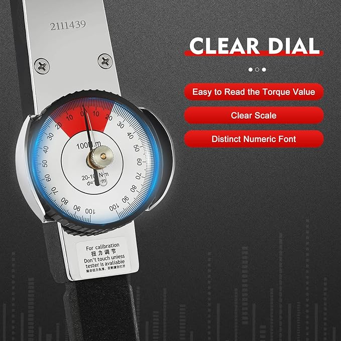 Dial Indicator Torque Wrench Indicating Torquemeter 1/2" Drive 0-100 Nm High Precision Torque Meter Professional Measure Tool, ± 3% Accuracy