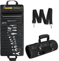 Tool Bag,Large Roll-Up Tool Bag Organizer with 28 Pocket Organizer, 34 Socket Slots, Heavy Duty Portable Tool Storage Carrier Bag for Men,Mechanic,Electrician & Hobbyist,Black