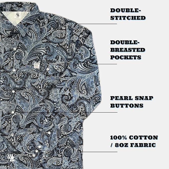 WoahBros FR Shirts for Men, 8oz Midweight Flame Resistant Welding Shirt, 100% Cotton, Pearl Snap Buttons - CAT2/NFPA2112