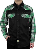 BOCOMAL FR Shirts Pearl Snaps Two Tone Plaid/Solid Flame Resistant Cotton Welding Shirt NFPA 2112 CAT 2