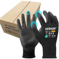 Kebada Safety Work Gloves,120 Pairs Bulk Pack, Touchscreen, PU Coated, Ideal for Warehouse, Construction, Gardening and Mechanics, Black, Large