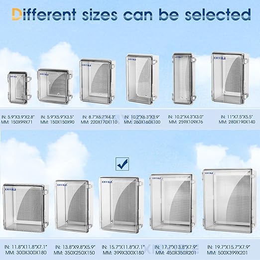 Waterproof Outdoor Project ABS Plastic Junction Box IP67 Weatherproof Dustproof Enclosure with Hinged Cover, Mounting Plate,Wall Brackets for Power Project (Clear.15.7"x11.8"x7.1")