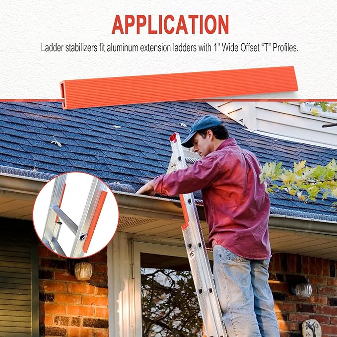 Ladder Stabilizer for Gutters and Roof, Anti-Slip Ladder Safety Covers with 1” Wide Offset “T” Profile, Ladder Gutter Protector with Strong Grip, Ladder Bumpers for Scratch Protection, 2 Pack