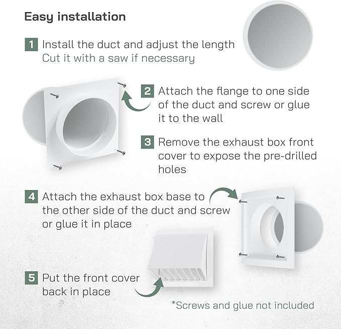 Vent Systems 5" Inch Plastic Adjustable Through Wall Ventilation Kit - Dryer Vent Kit - Ventilation Tube With Exhaust Hood Vent Cover And Duct Connector - Built In Gravity Damper in Exhaust Hood