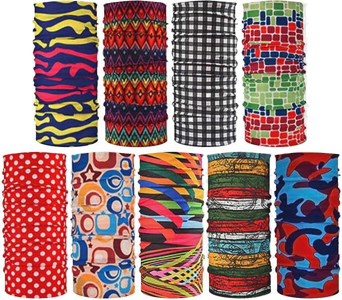 9Pcs Headwear Neck Gaiter for Women Balaclava Tube UV Face Mask Headband Men Ski Cooling Warm Bandanas Wrap Pack