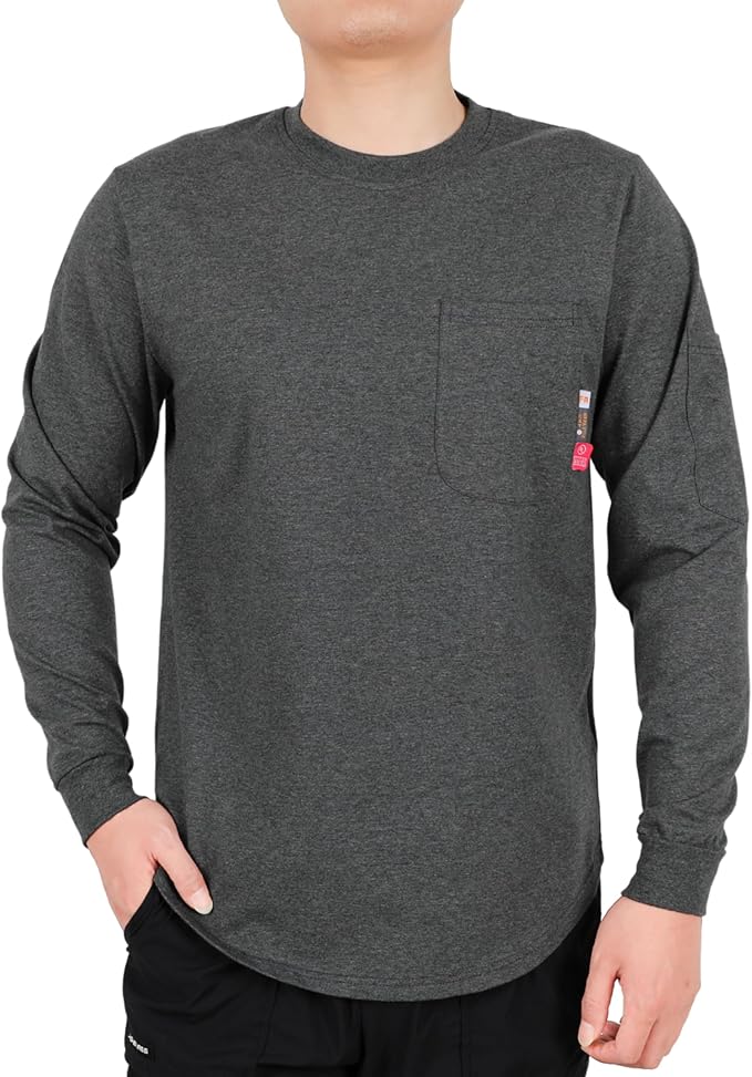 KONRECO FR Shirts for Men Crewneck 6oz Jersey Lightweight Flame Resistant Work T Shirt NFPA2112 CAT2