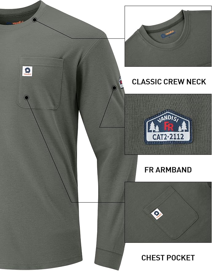 FR Shirts for Men 100% Cotton 5.5oz Lightweight NFPA2112/CAT2 Flame Resistant Shirts for Men Long Sleeve