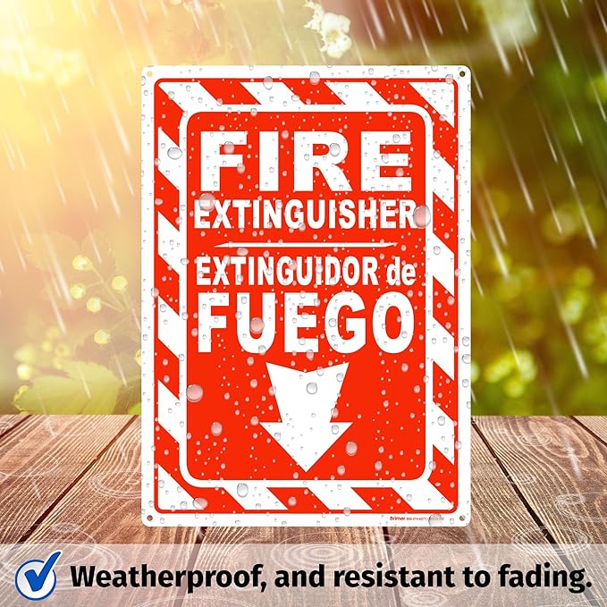Brimar - 10 x 14" - Bilingual Fire Extinguisher Sign - Polyethylene Plastic - Bilingual Design - Easy Installation