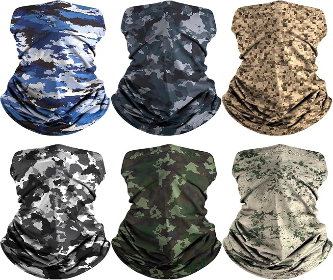 HONGTEYA 6 Pack Summer Neck Gaiter, UV Protection Cooling Face Mask, Breathable Bandana Head Scarf for Men Women