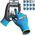 Work Gloves PU Coated for Men and Women, 12 Pairs Safety Work Gloves with Two Fingers Touchscreen, Breathable and Lightweight,Ideal for Light Warehouse, Manufacturing, Gardening, KG11P (L, Blue)
