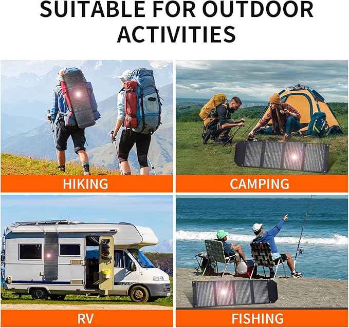 60W Portable Solar Panel,60 Watt Foldable Solar Panels Chargers with QC3.0 USB-A USB-C DC5521,IP67 Waterproof Power Emergency for Small Power Station Camping Hiking Outdoor