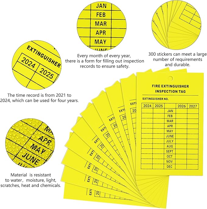 Monthly Fire Extinguisher Inspection Tags Record 4-Year Maintenance Tags Fire Recharge and Inspection Record Tag for Indoor Outdoor Extinguishers(50 Pieces)