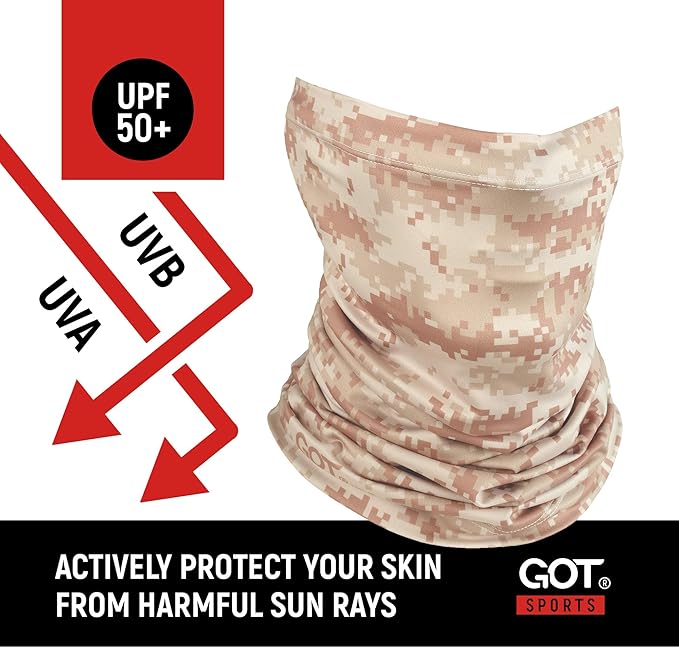 GOT Sports UPF 50+ Fishing Neck Gaiter - UV Face Mask Sun Protection for Men & Women - Camo SPF Face Cover Gator