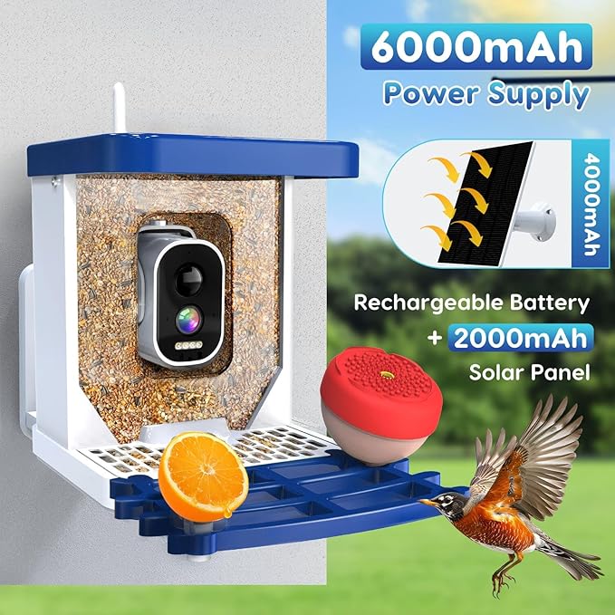 Smart Bird Feeder with Camera,2.5K HD Bird Watching Camera with AI Identify,Auto Capture Videos & Detection,Solar Powered Wireless Birdhouse for Outdoors,Ideal Gift for Family