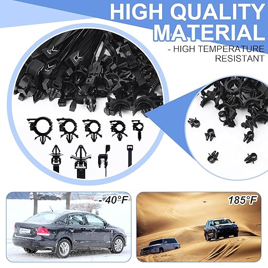 200pcs Car Wire Loom Routing Clips Push Mount Cable Tie Assortment 15 Sizes Cable Zip Tie with Car Wire Loom Routing Clips Universal Wiring Harness Clip Replacement Parts for Automotive
