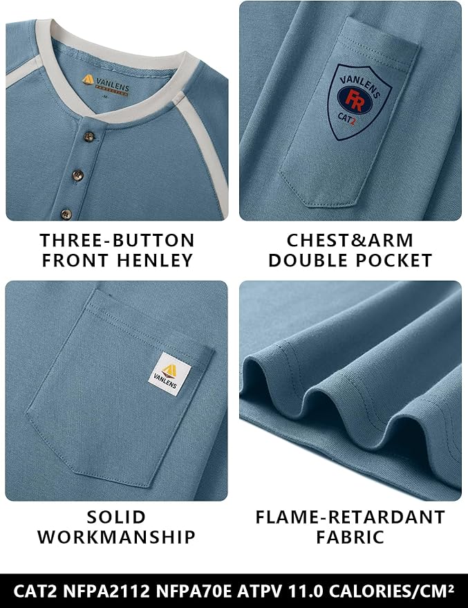 FR Shirts for Men Flame Resistant Shirts 6.5oz Light Weight Long Sleeve Fire Retardant Shirts CAT2/HRC2