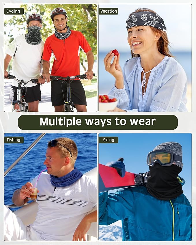 Cuffbow 12 Pack Neck Gaiters Face Mask Bandana Balaclava for Men Women Cooling Neck Gaiter Summer UV Sun Protection Scarf