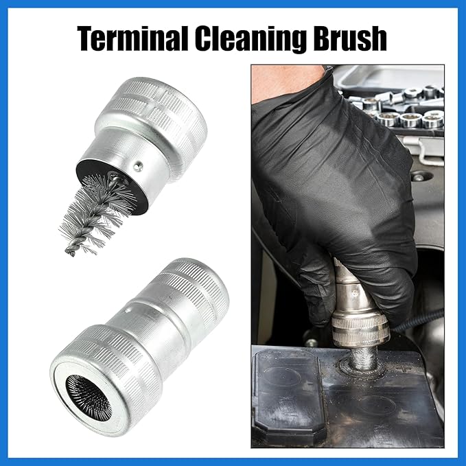 2pcs Car Battery Terminal Cleaning Brush Cleaner Accessories with 10pcs Anti Corrosion Fiber Washers Protector Auto Accessories