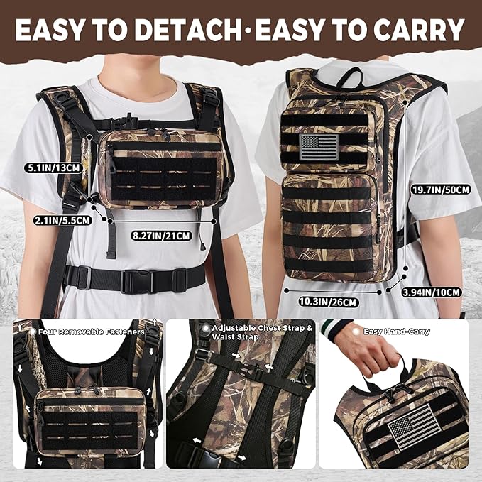 Tactical Hydration Backpack with 2L Water Bladder and Front Small Tactical Pouch, Outdoor Water Backpack for Men Women, Sports Hydration Pack for Hiking, Cycling, Climbing