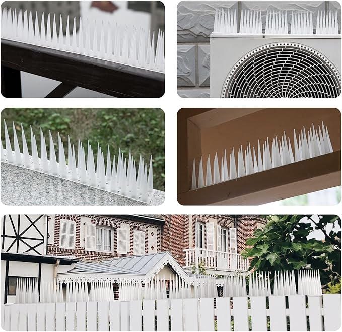 OFFO Bird Spikes Pigeon Outdoor Spikes for Cat Keep Birds Raccoon Woodpecker Away Covers 80 Feet(24.4m), Frosted White