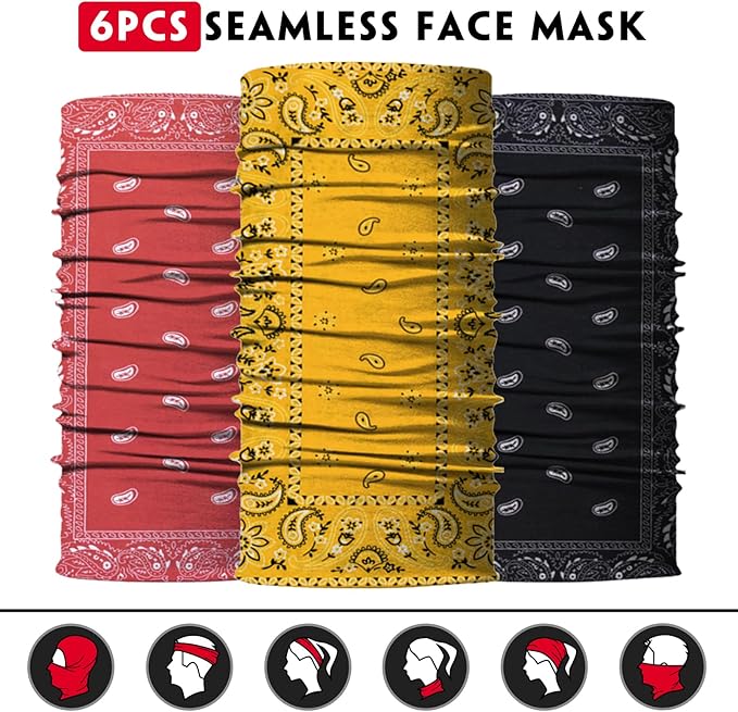 Venswell Neck Gaiter Face Mask Men Women,Seamless Bandana Rave Face Cover Scarf Mask,Balaclava,Headband, Head Wrap,Headwear